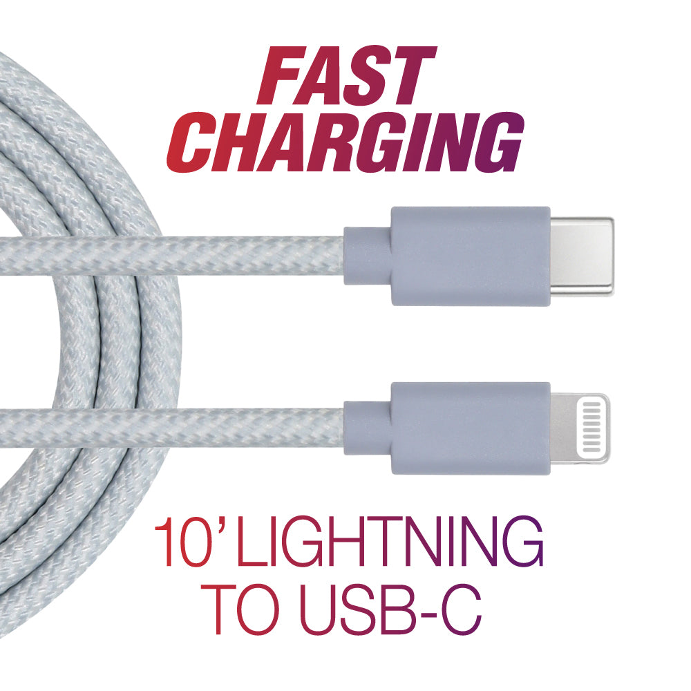 10' Lightning to USB-C Fast Cable | Braided Blue MFi