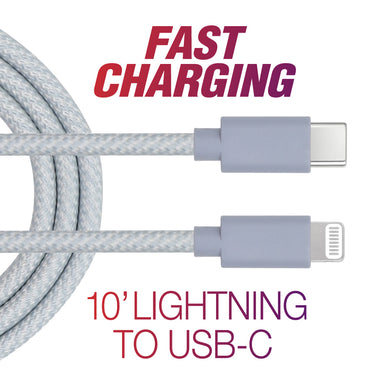 10' Lightning to USB-C Fast Cable | Braided Blue MFi