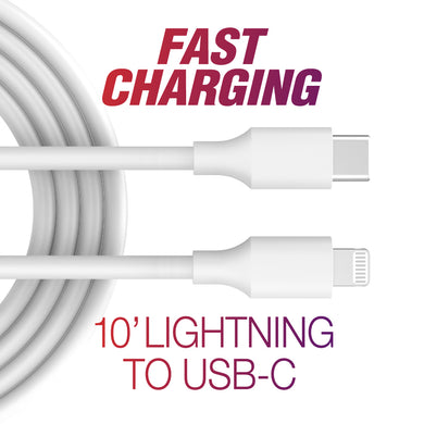 10' Lightning to USB-C Fast Cable | White MFi