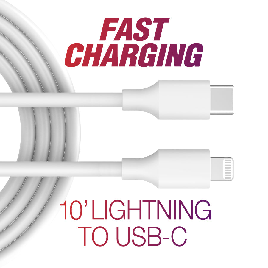 10' Lightning to USB-C Fast Cable | White MFi