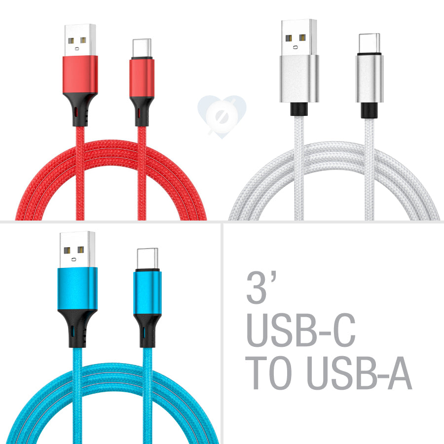 3' Braided USB-C to USB-A Cable | Red