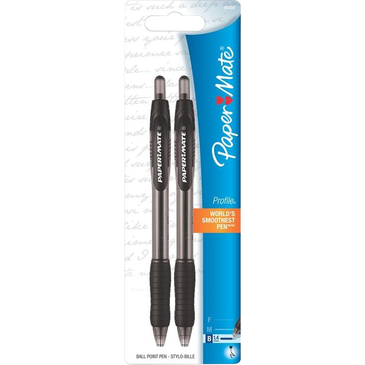 Paper Mate Profile Retractable Ballpoint Pen | 1.4mm Black 2Pk BP