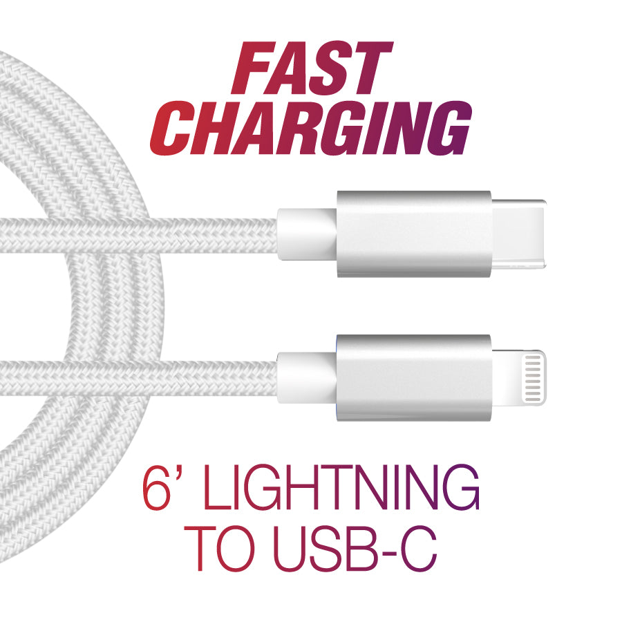 6' Braided Lightning to USB-C Fast Cable | White MFi