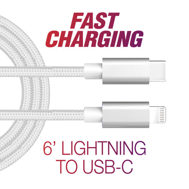 6' Braided Lightning to USB-C Fast Cable | White MFi