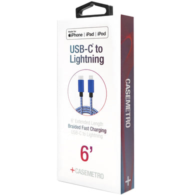 6' Braided Lightning to USB-C Fast Cable | Blue MFi