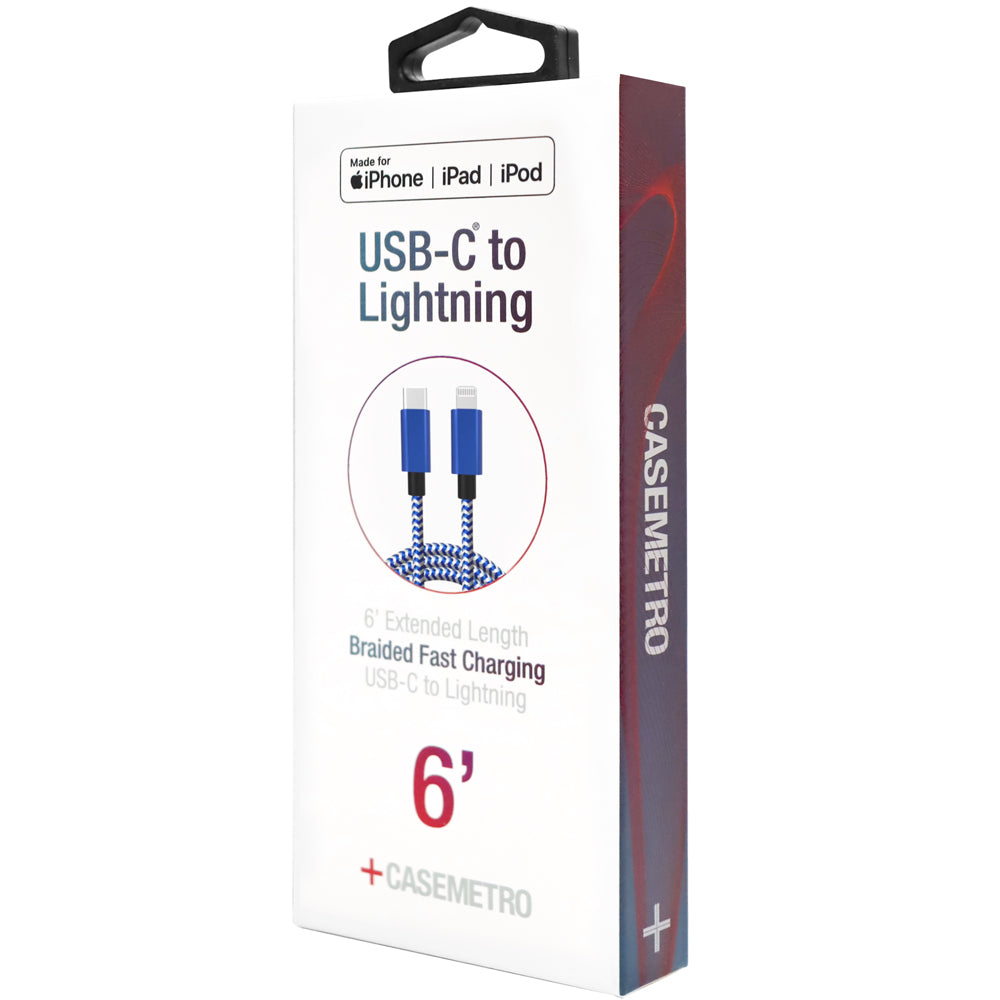 6' Braided Lightning to USB-C Fast Cable | Blue MFi