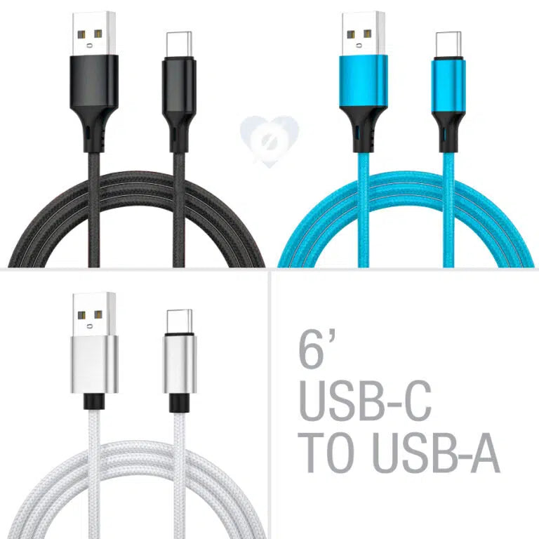 6' Braided USB-C to USB-A Cable | Blue